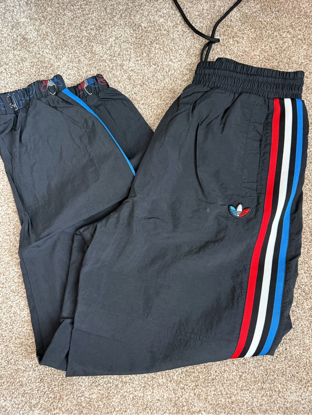 adidas Black Women's Track Pants with Red, White & Blue Stripes
